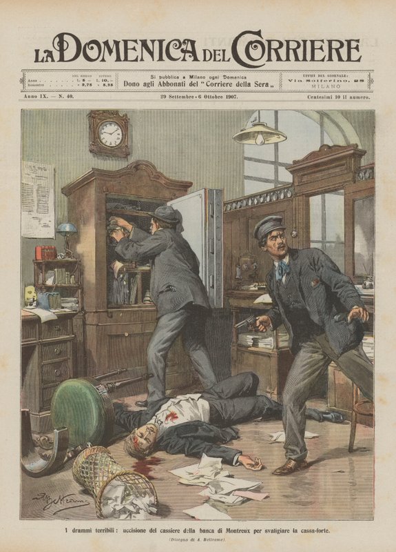 Terrible Dramas, the Killing of the Cashier of the Montreux Bank to Rob the Safe by Achille Beltrame