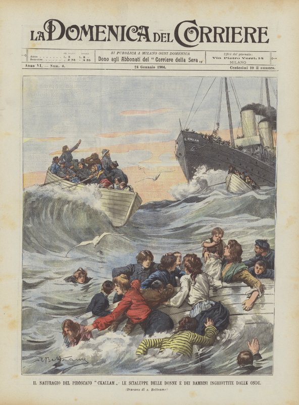 The Wreck of the Steamer Ckallam, The Lifeboats of Women and Children Swallowed by the Waves by Achille Beltrame