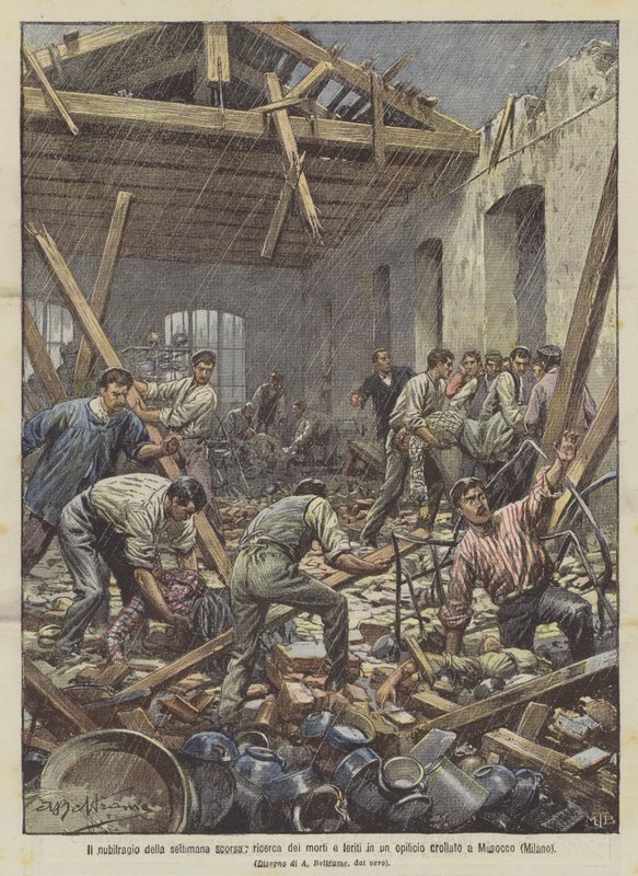 The Storm of Last Week, Search for the Dead and Wounded in a Collapsed Factory in Musocco (Milan) by Achille Beltrame