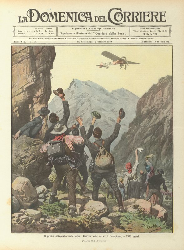 The First Airplane Over the Alps, Chavez Flies Towards the Simplon at 2500 Meters by Achille Beltrame