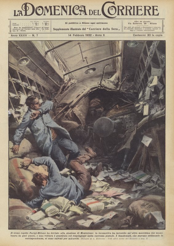 The Paris-Milan Express Train Derailed at Montereau Station, the Locomotive Crashed by Achille Beltrame