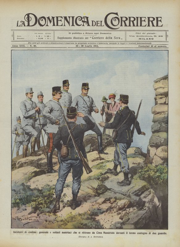 Border Incidents: General and Austrian Soldiers Retreat from Cima Mandriolo by Achille Beltrame