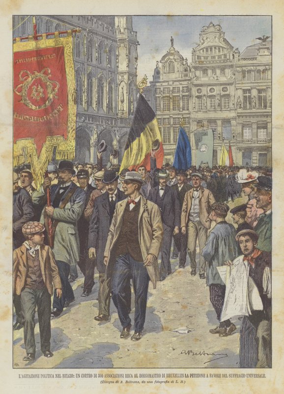 The Political Agitation in Belgium, a Procession of 300 Associations Brings to the Mayor of Brussels ? by Achille Beltrame