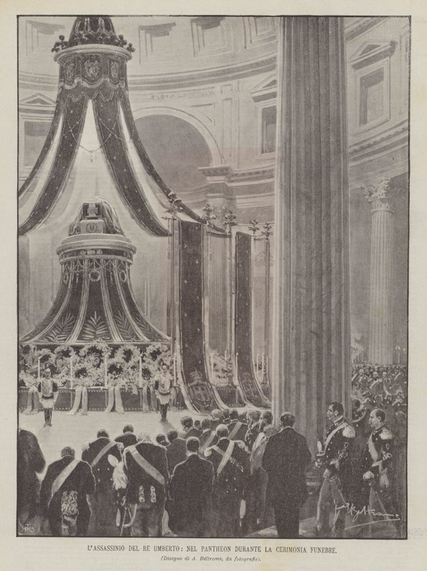 The Assassination of King Umberto During the Funeral Ceremony at the Pantheon by Achille Beltrame