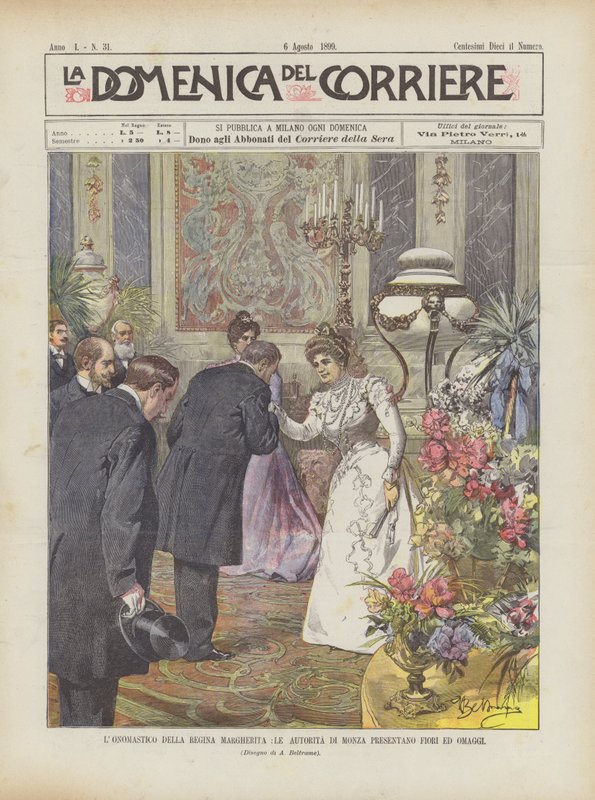 The Name Day of Queen Margherita, The Authorities of Monza Present Flowers and Homages by Achille Beltrame