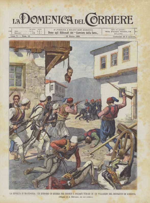 The Revolt in Macedonia, An Episode of War Between Insurgents and Turkish Soldiers in a Village by Achille Beltrame