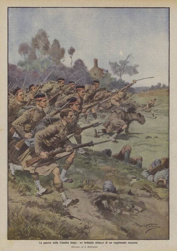 War in Belgian Flanders, a Brilliant Attack by a Scottish Regiment by Achille Beltrame