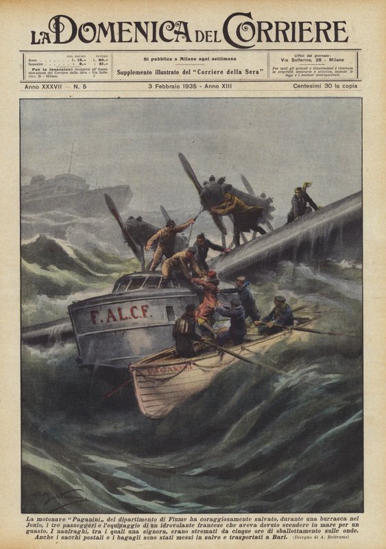 The Motor Ship Paganini of the Fiume Department Courageously Rescued During a Storm by Achille Beltrame