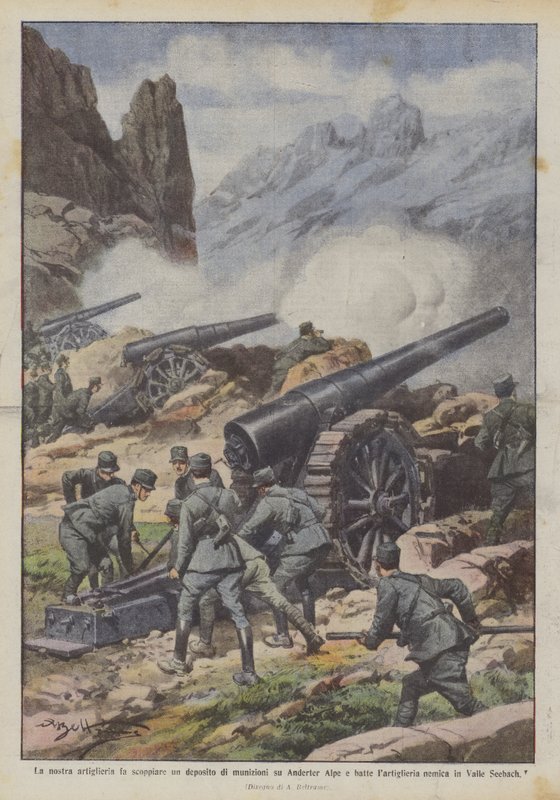 Our Artillery Blows Up an Ammunition Depot on Anderter Alpe and Beats the Artillery by Achille Beltrame