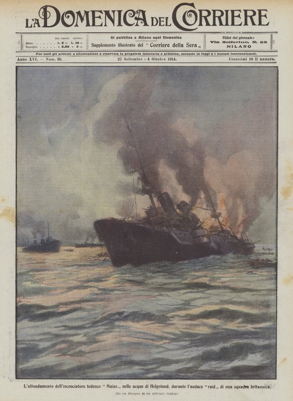 Sinking of the German Cruiser Mainz in the Waters of Helgoland During a Bold Raid by Achille Beltrame