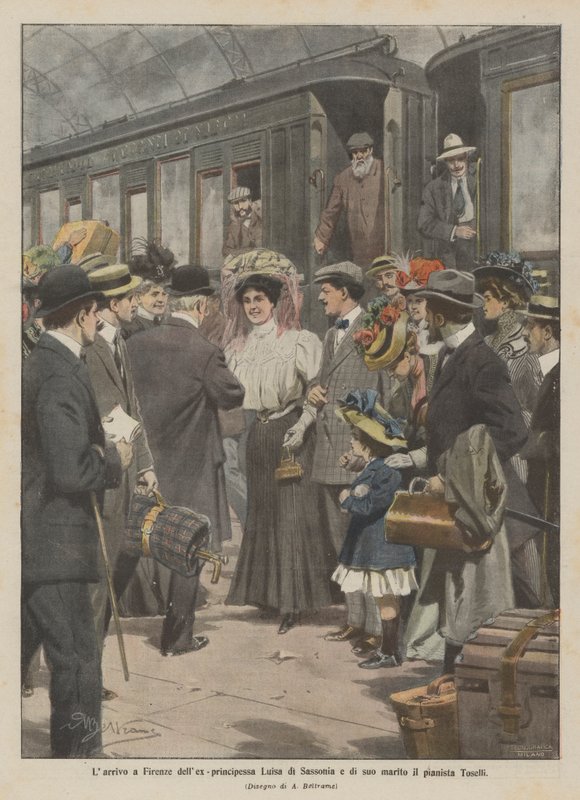 The Arrival in Florence of the Former Princess Luisa of Saxony and Her Husband the Pianist Toselli by Achille Beltrame