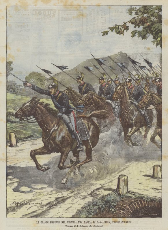 The Great Maneuvers in Veneto, A Cavalry Charge Near Cornuda by Achille Beltrame