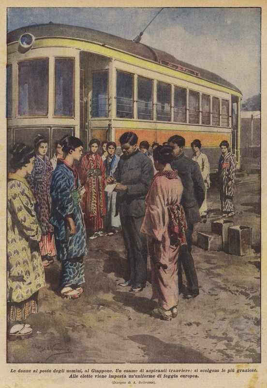 Women in Place of Men, in Japan by Achille Beltrame