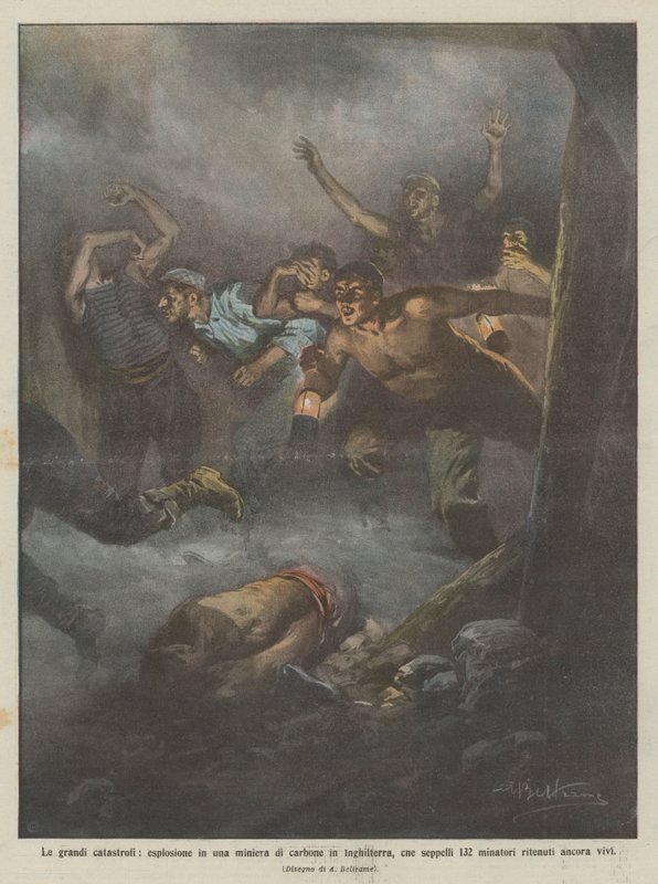 The great catastrophes, explosion in a coal mine in England, which buried 132 by Achille Beltrame