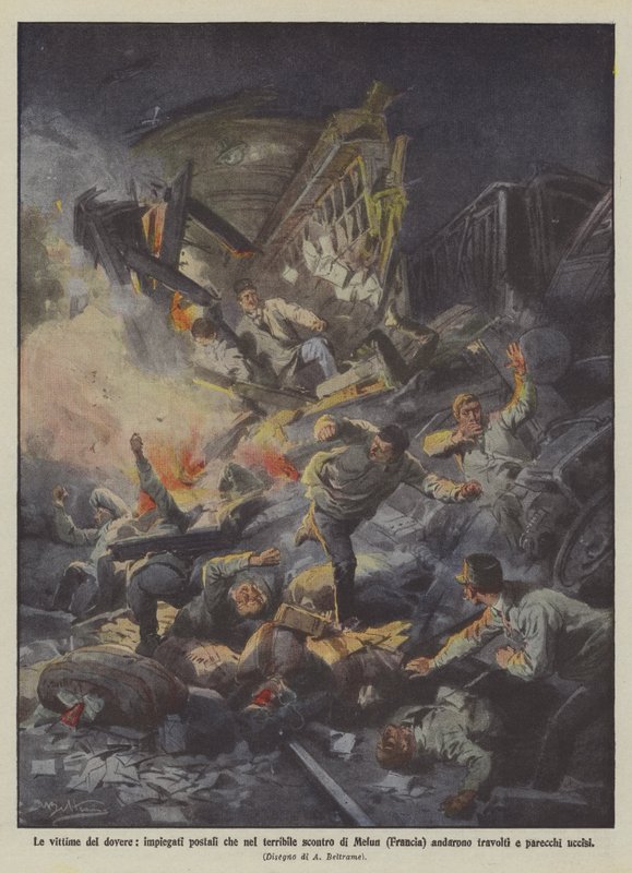 The Victims of Duty, Postal Employees Who Perished in the Terrible Melun (France) Clash by Achille Beltrame
