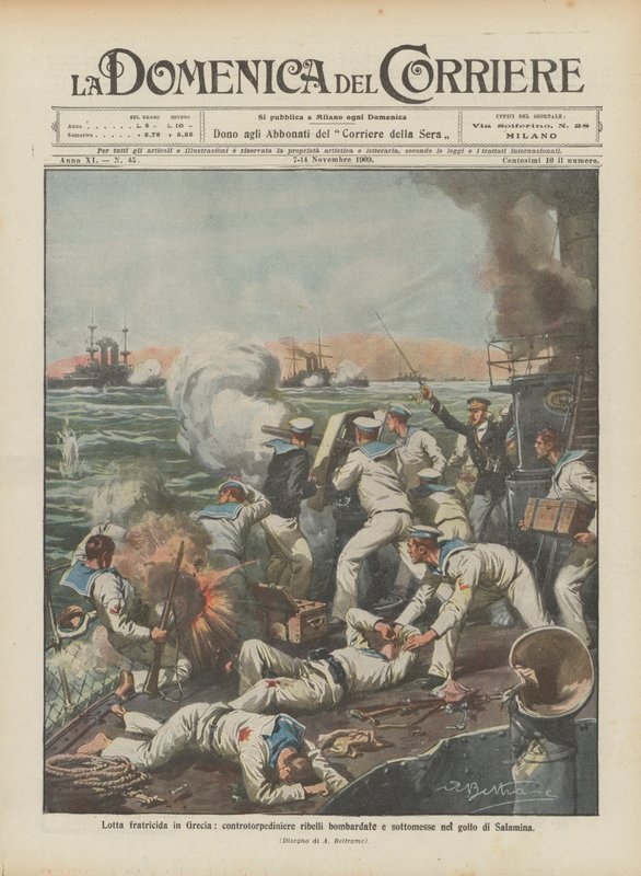 Fratricidal Struggle in Greece, Rebel Destroyers Bombarded and Subdued in the Gulf of Salamis by Achille Beltrame