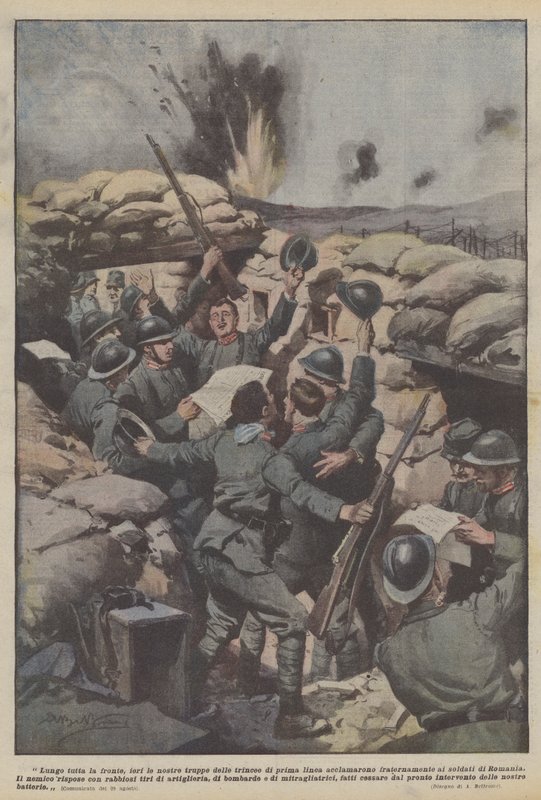 Along the entire front, yesterday our troops from the front-line trenches cheered... by Achille Beltrame