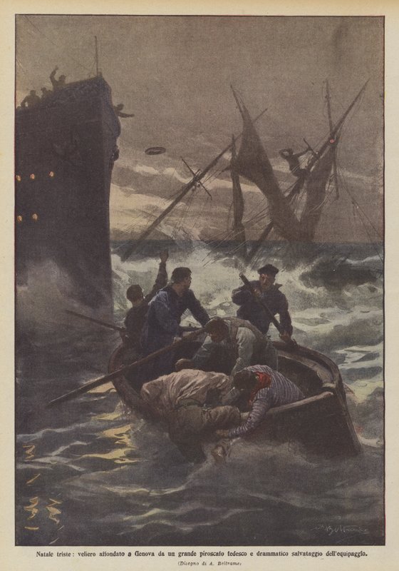 Sad Christmas, Sailing Ship Sunk in Genoa by a Large German Steamer and Dramatic Rescue of the Crew by Achille Beltrame