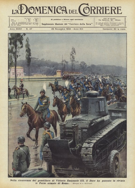 On the Occasion of the Birthday of Vittorio Emanuele III, the Duce Reviewed the Armed Forces of Rome by Achille Beltrame