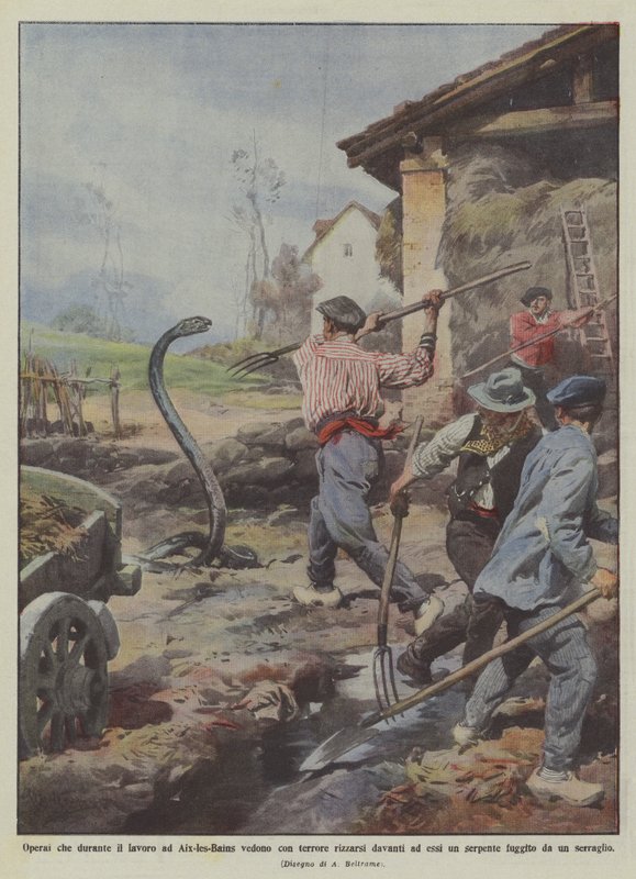Workers in Aix-les-Bains Terrified as They See Something Rise Before Them by Achille Beltrame