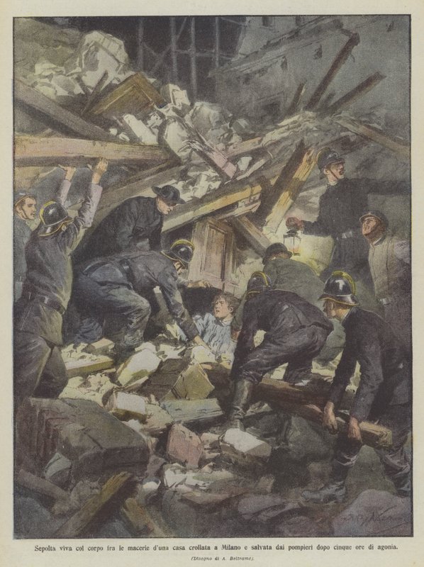 Buried Alive with Her Body Among the Rubble of a Collapsed House in Milan, Saved by Firefighters After Five Hours of Agony by Achille Beltrame