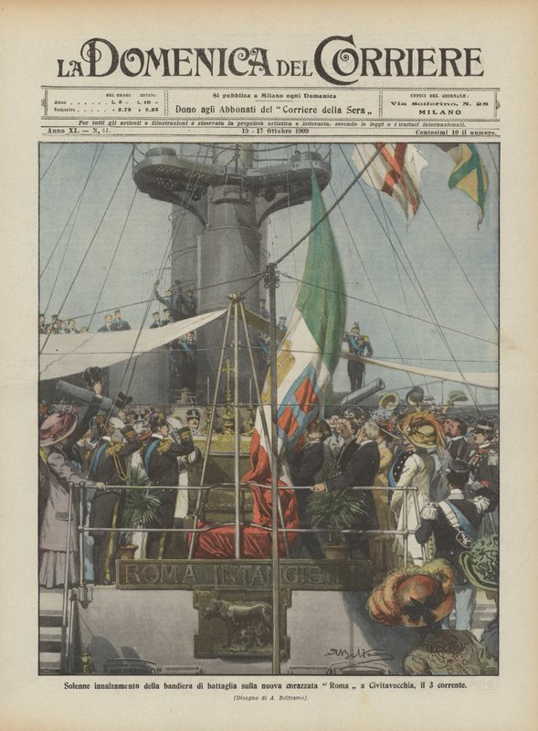 Solemn Raising of the Battle Flag on the New Battleship Roma in Civitavecchia on the 3rd by Achille Beltrame
