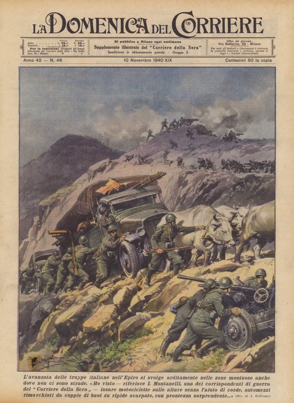 The advance of Italian troops in Epirus takes place boldly in mountainous areas even where there are no roads by Achille Beltrame