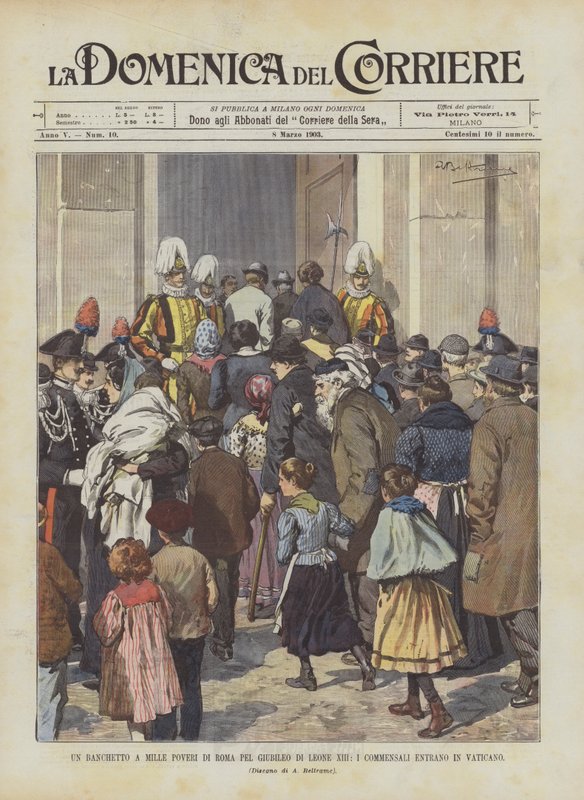 A Banquet for a Thousand Poor People of Rome for the Jubilee of Leo XIII, The Guests Enter the Vatican by Achille Beltrame