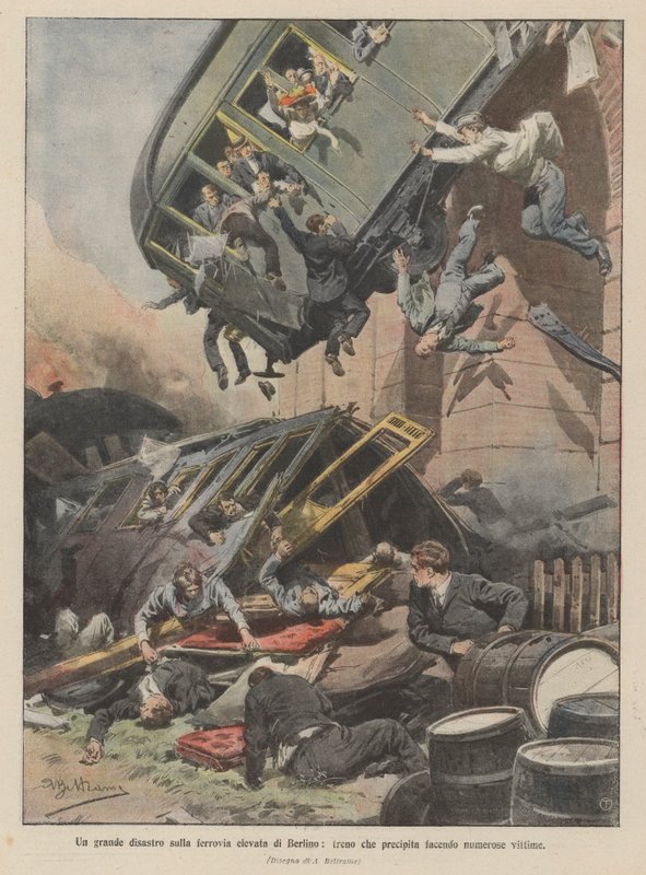 A Great Disaster on the Berlin Elevated Railway, Train Crashing and Causing Numerous Victims by Achille Beltrame