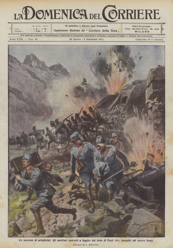 An Artillery Success, the Austrians Forced to Flee from the Fort of Pozzi Alti, Pursued by Our Fire by Achille Beltrame