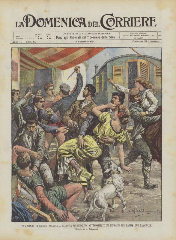 A Band of Gypsies Attacks a Gymnast Camp in Palencia (Spain) to Kidnap Two Girls by Achille Beltrame