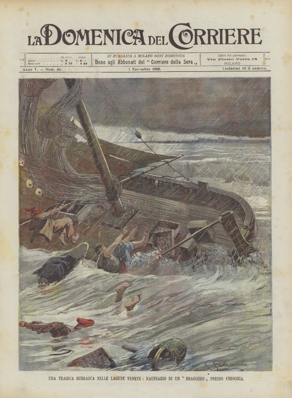 A Tragic Storm in the Venetian Lagoons, Wreck of a Bragozzo Near Chioggia by Achille Beltrame