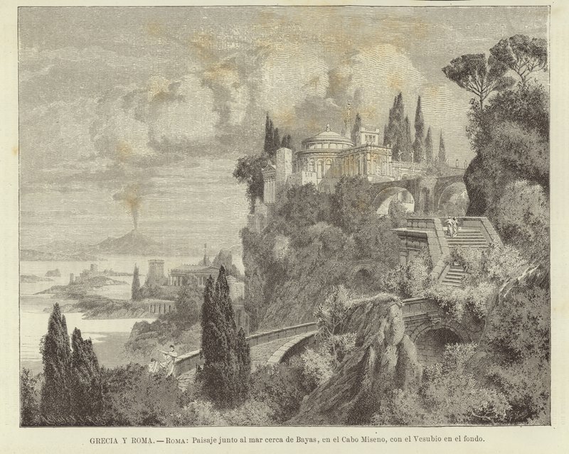 Greece and Rome - Rome: Landscape by the sea at Cape Miseno with Vesuvius in the background by Adolf Closs