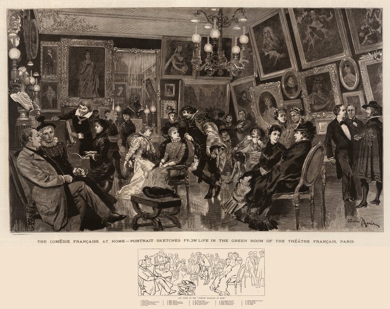 The Comedie Francaise at Home, Portrait Sketches from Life in Green Room of the Theatre Francais, Paris by Adrien Emmanuel Marie
