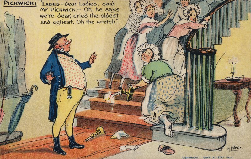 Mr Pickwick offending a group of women by Albert Jnr. Ludovici