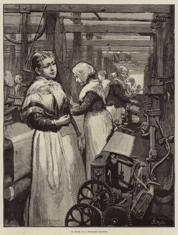 At Work in a Woollen Factory by Alfred Edward Emslie