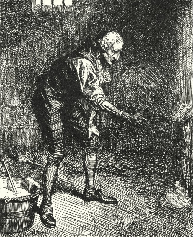 English prison reformer John Howard cleaning the walls of his prison cell while being kept in quarantine in Venice by Alfred Wallis Mills