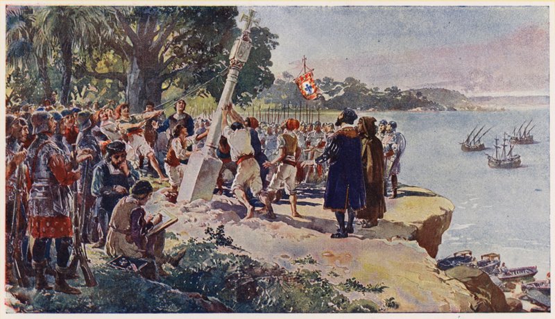 Portuguese Raising a Stone Pillar at the Mouth of the River Congo by Alfredo Roque Gameiro