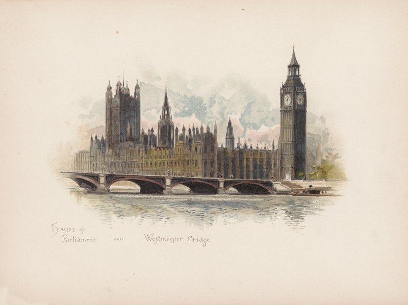 Familiar London: Houses of Parliament and Westminster Bridge by Allan F. Barraud