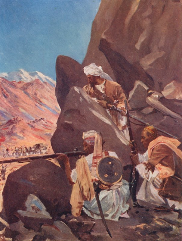 Hill Tribesmen sniping a British Force on the North West Frontier by Allan Stewart