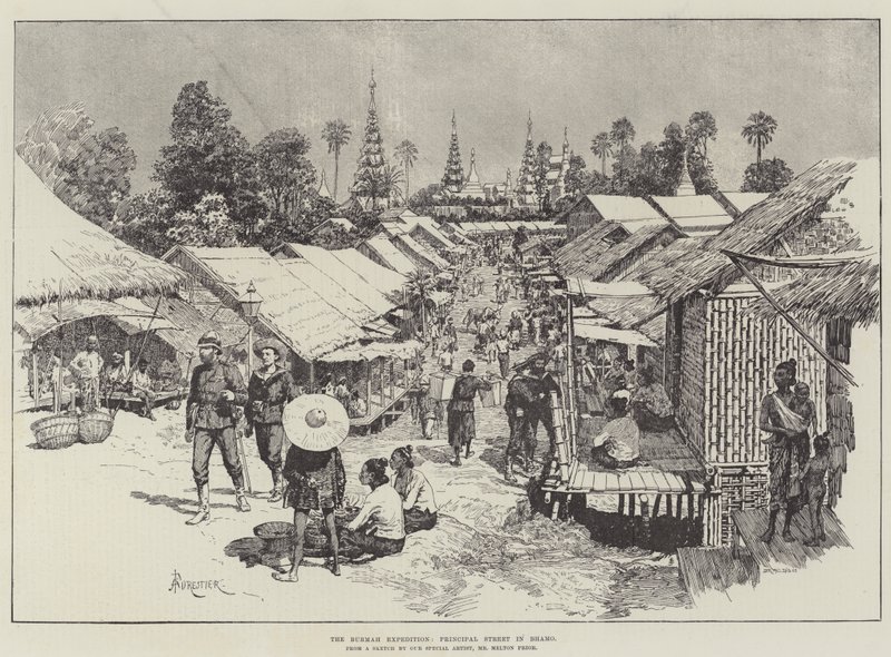 The Burmah Expedition, Principal Street in Bhamo by Amedee Forestier