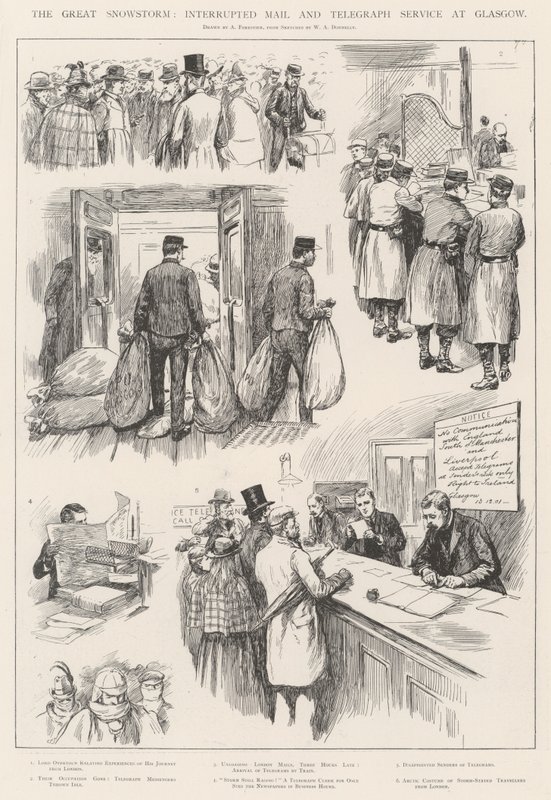 The Great Snowstorm, Interrupted Mail and Telegraph Service at Glasgow by Amedee Forestier