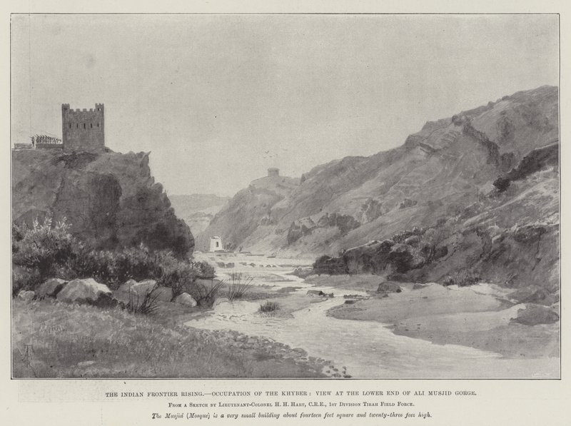 The Indian Frontier Rising, Occupation of the Khyber, View at the Lower End of Ali Musjid Gorge by Amedee Forestier