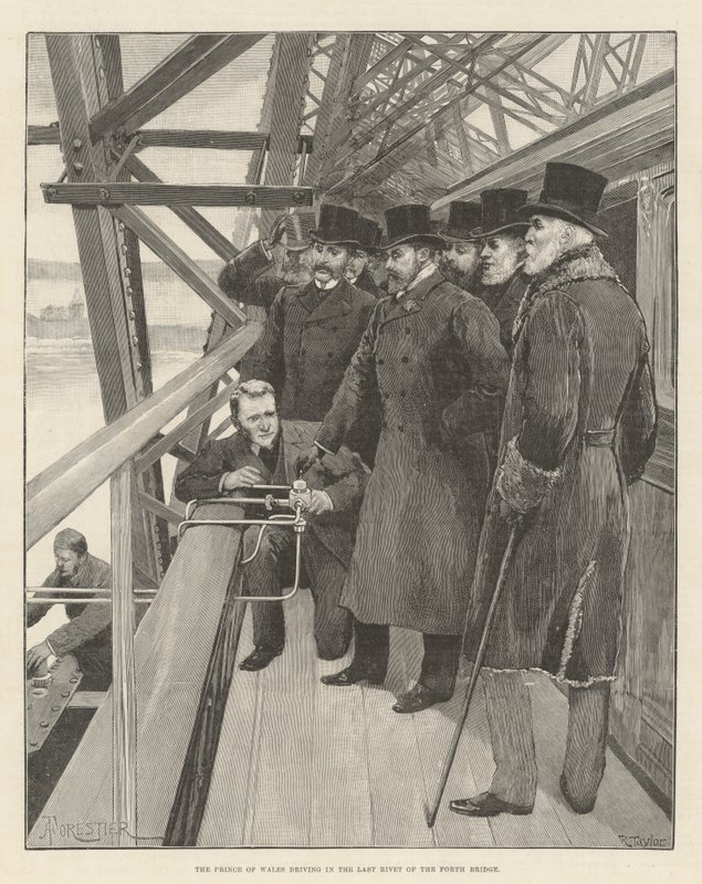 The Prince of Wales Driving in the Last Rivet of the Forth Bridge by Amedee Forestier