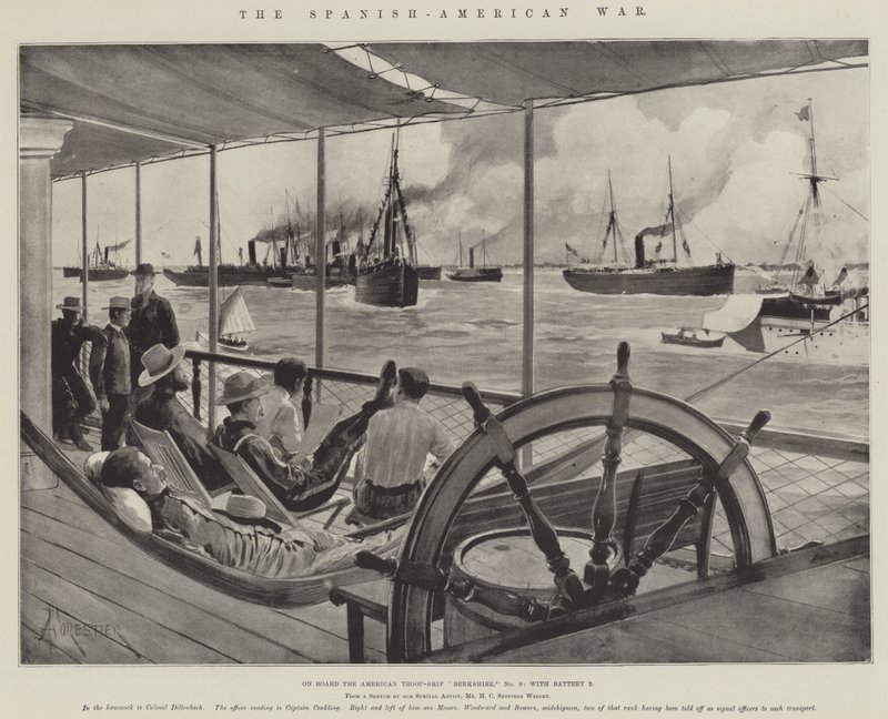 The Spanish-American War, on Board the American Troop-Ship Berkshire, No 9, with Battery 2 by Amedee Forestier