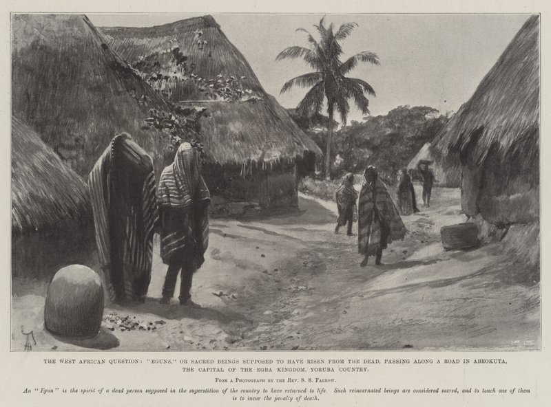 The West African Question, Eguns, or Sacred Beings supposed to have risen from the Dead, passing along a Road in Abeokuta, the Capital of the Egba Kingdom, Yoruba Country by Amedee Forestier