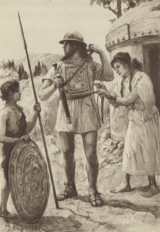 An Italic Farmer of the Bronze Age Arming for Battle by Amedee (after) Forestier