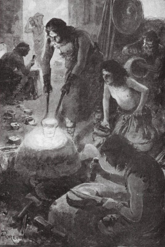 Iberian people casting bronze in Britain by Amedee (after) Forestier