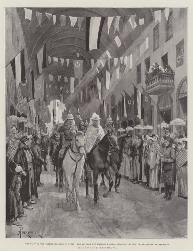 The Visit of the German Emperor to Syria, the Emperor and Empress Passing Through the New Grand Bazaar at Damascus by Amedee Forestier