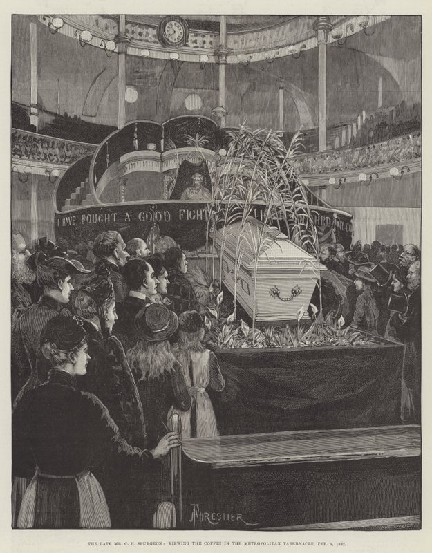The Late Mr C H Spurgeon, Viewing the Coffin in the Metropolitan Tabernacle by Amedee Forestier